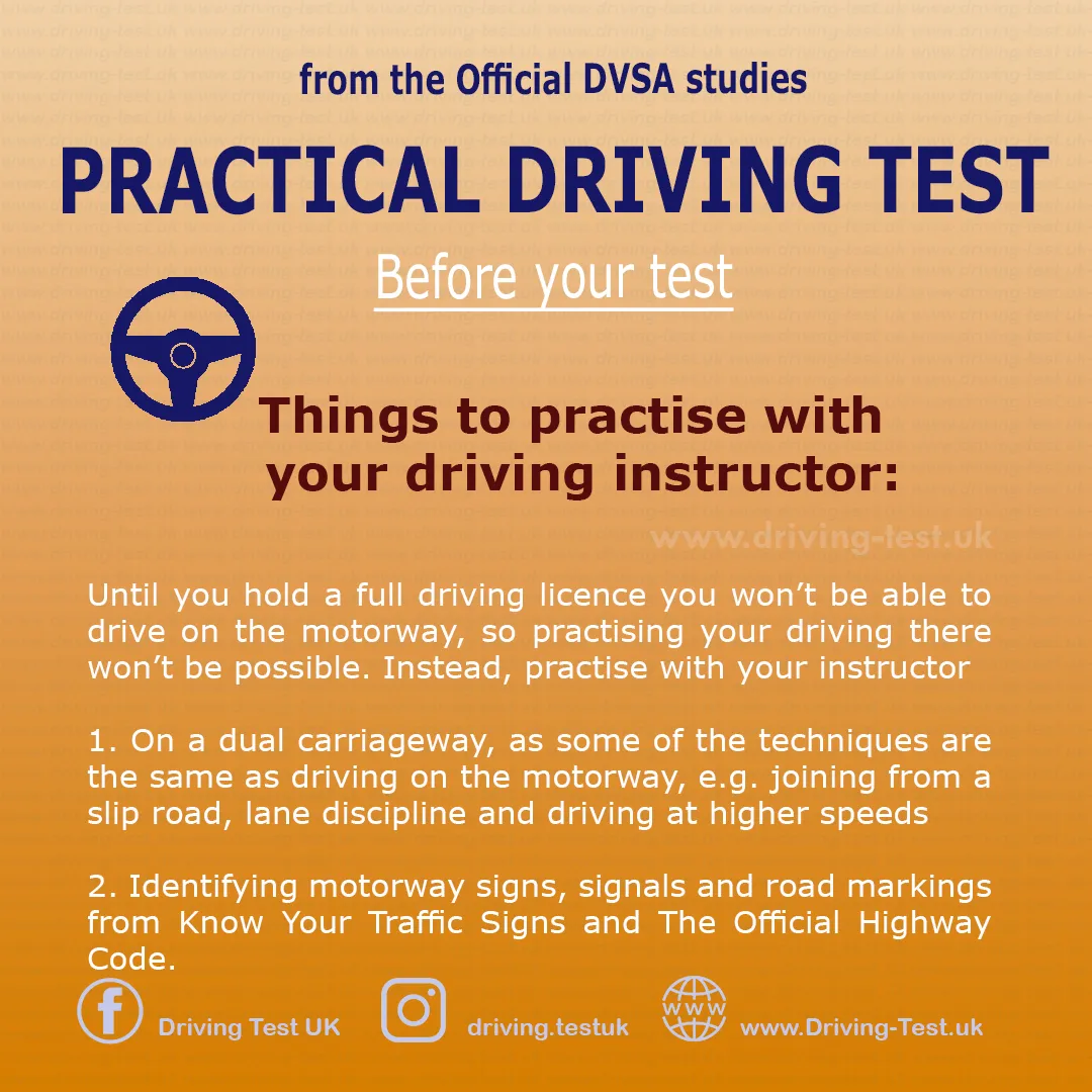 Practise with your instructor:
Until you have a full driving licence, you cannot drive on motorways, so practising there will not be possible. Instead, practice with an instructor:
1. Driving on roads with a lane separating traffic directions (central reservation), some driving techniques are the same like on the motorway, for example joining traffic from the slip road, lane discipline or driving at higher speeds.
2. Recognising signs, road markings and motorway signals from the Highway Code