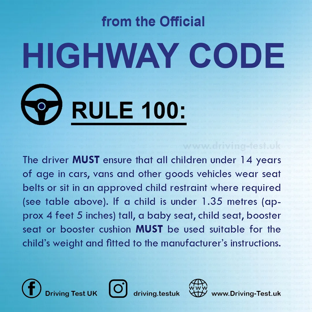 Practical Driving Theory Test UK Highway Code Rules for drivers and motorcyclists Rule 100