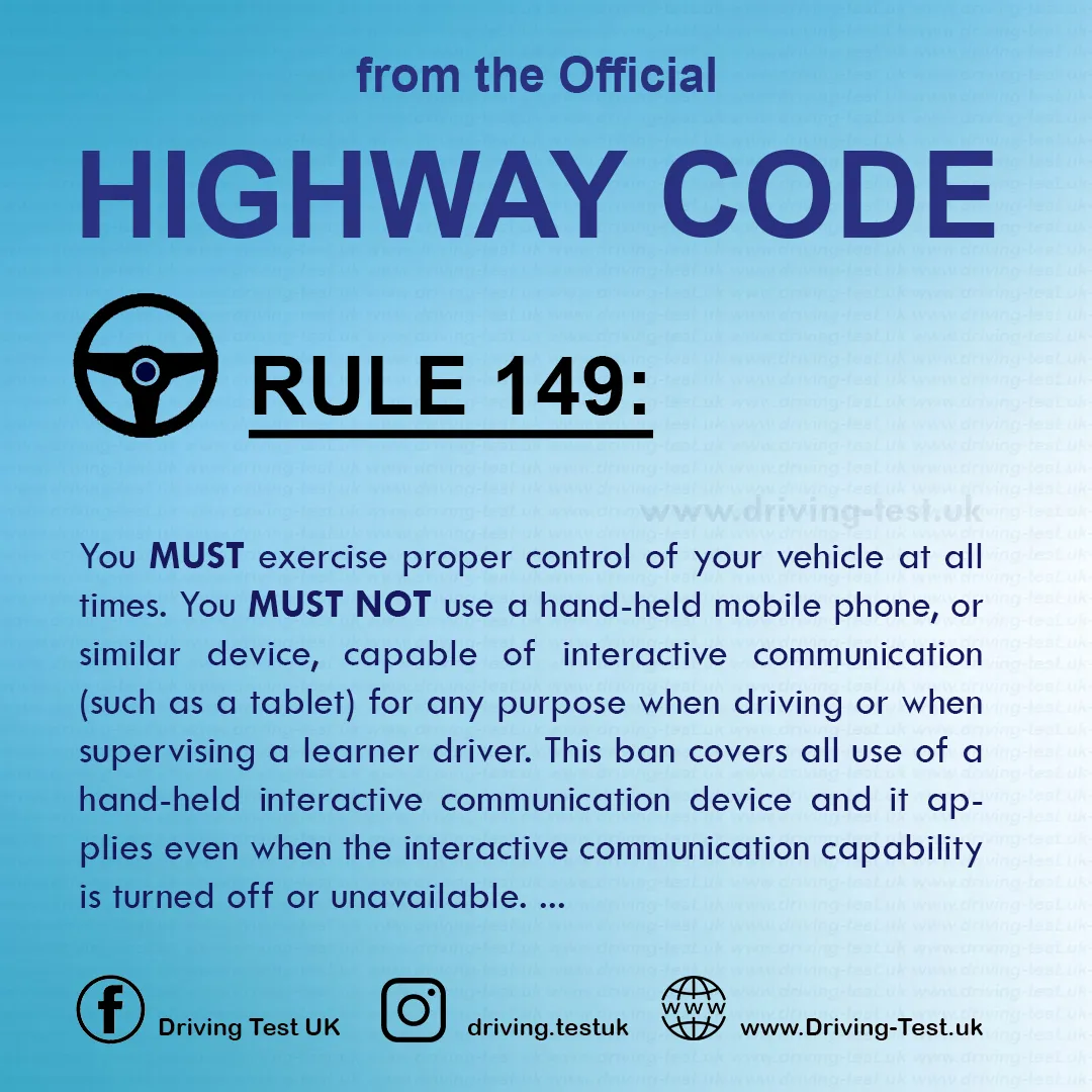 Road rules signs markings in the UK DVLA Rule 149