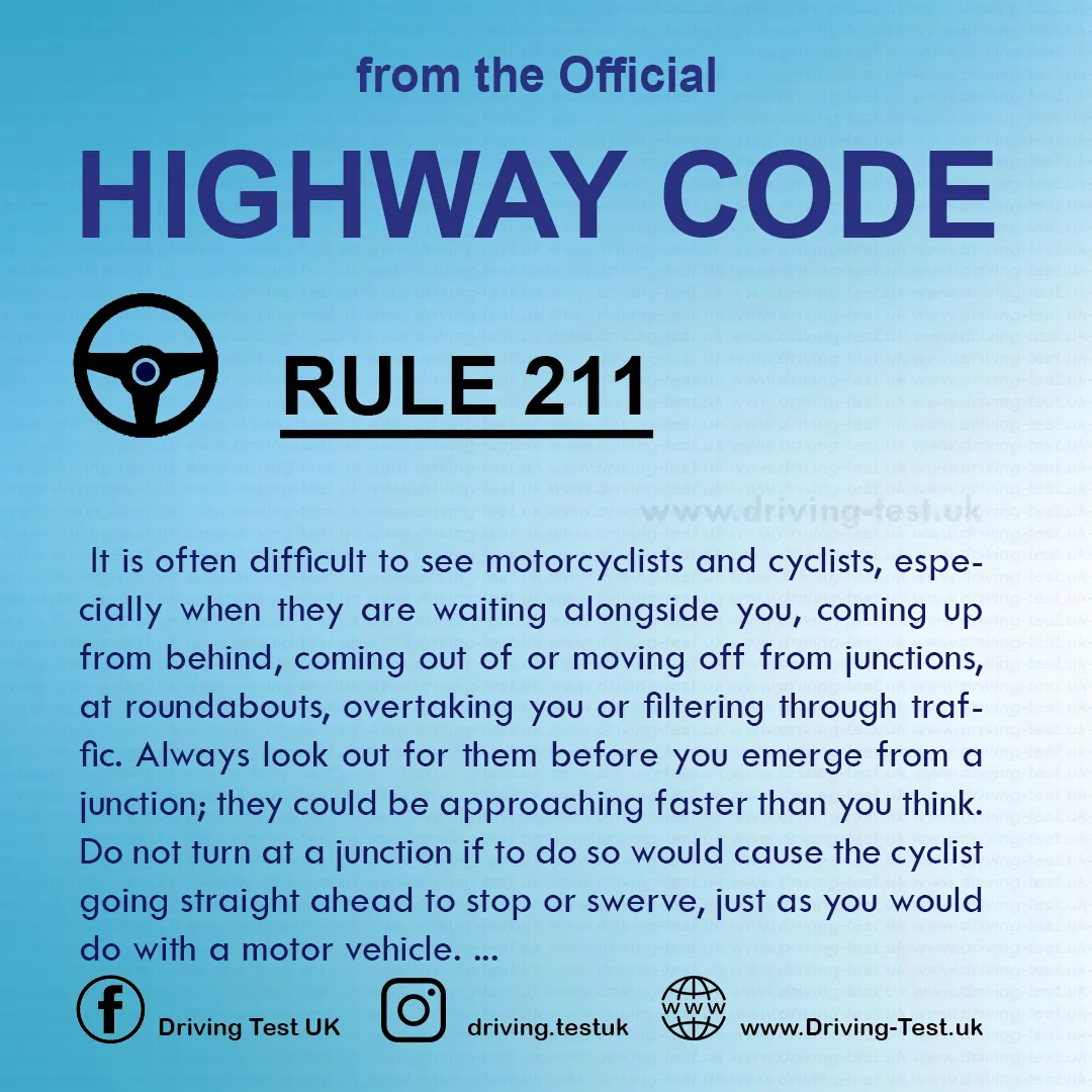 Vulnerable road users requiring extra care Highway Code UK driving licence Rule 211