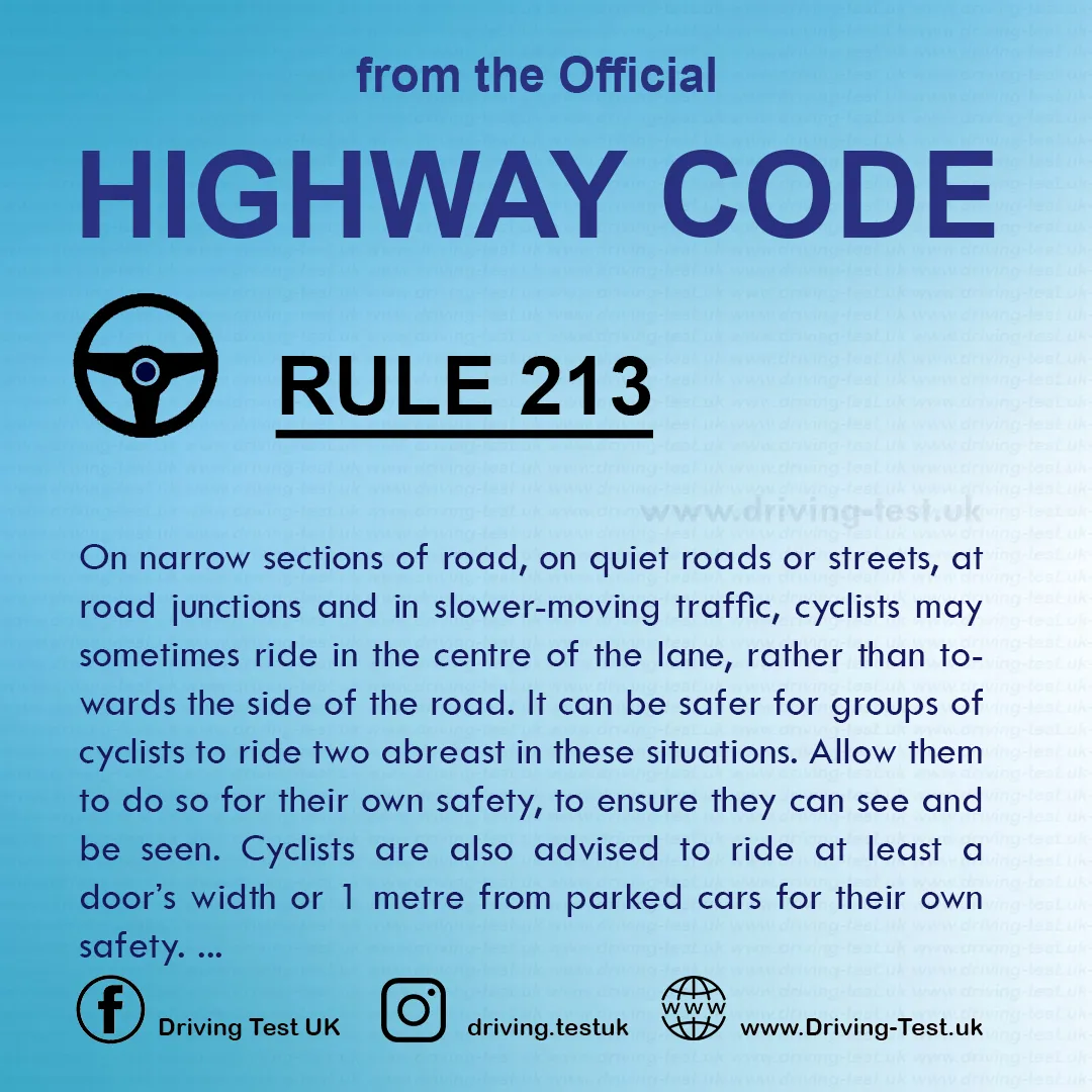 Vulnerable road users requiring extra care Highway Code UK driving licence Rule 213