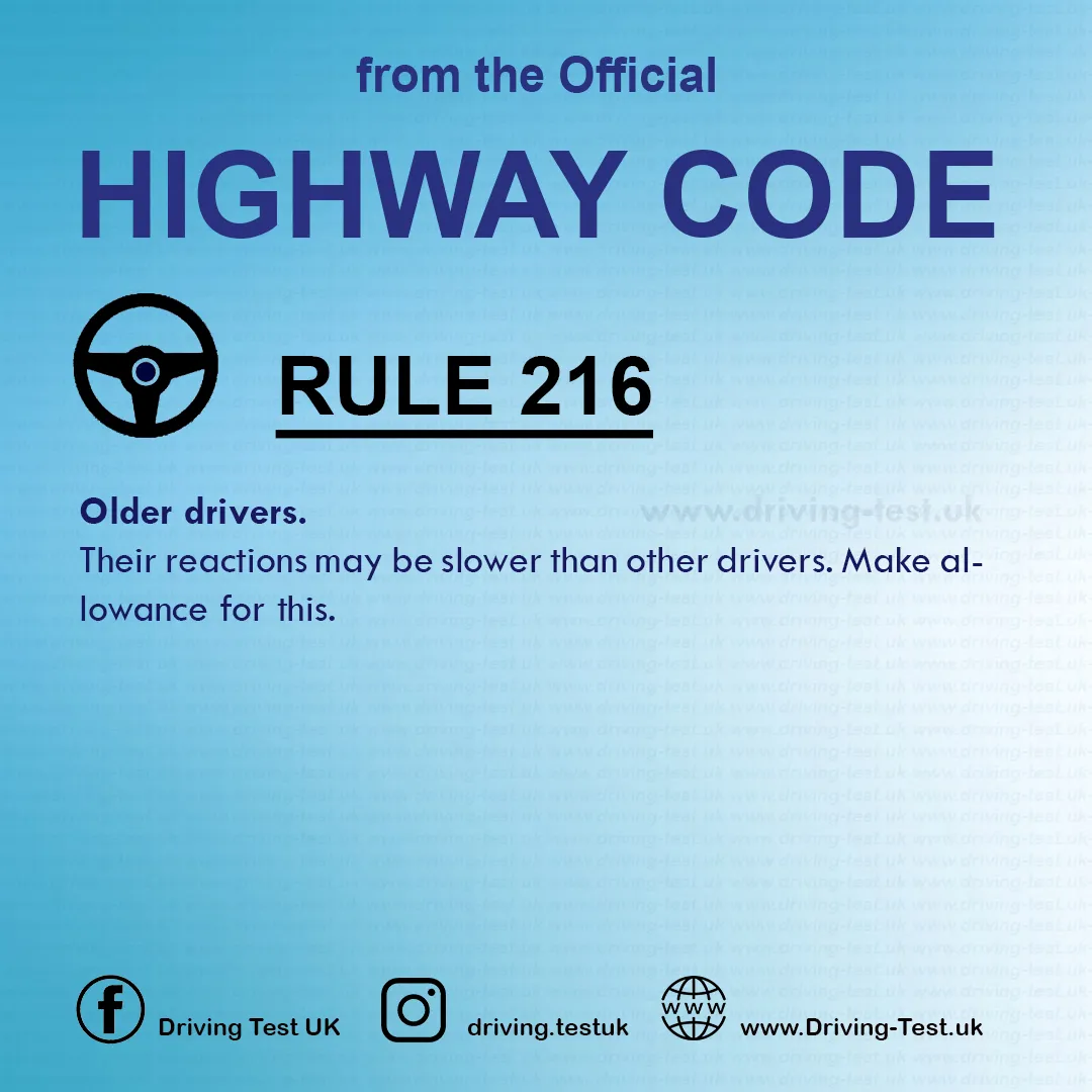 Vulnerable road users requiring extra care Highway Code UK driving licence Rule 216
