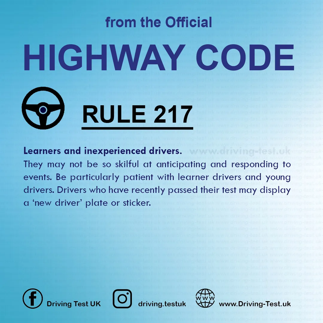 Vulnerable road users requiring extra care Highway Code UK driving licence Rule 217