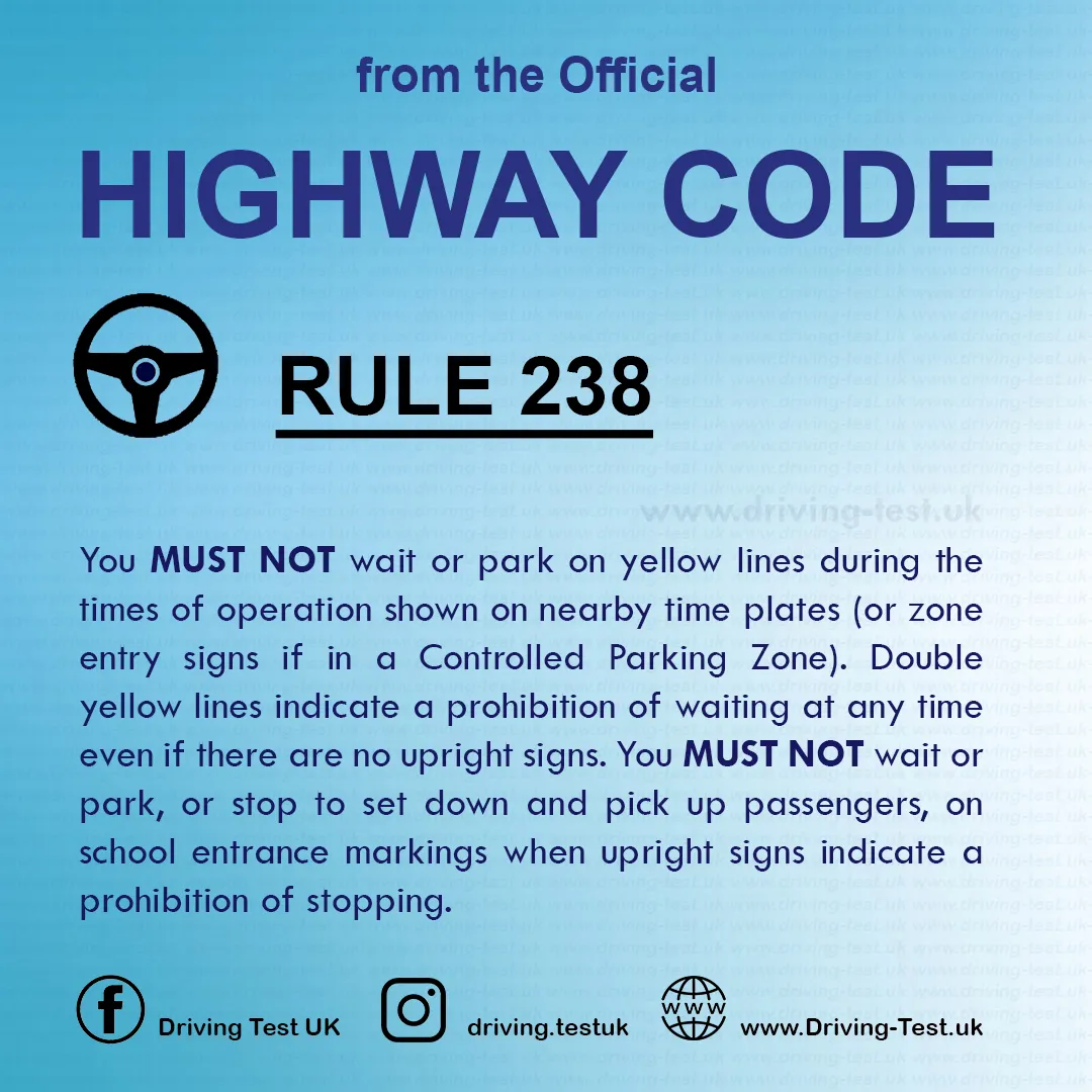 Waiting and parking rules UK London penalty points Highway Code Rule 238