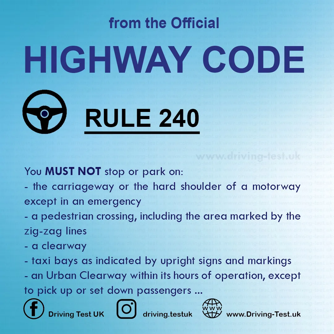 Waiting and parking rules UK London penalty points Highway Code Rule 240