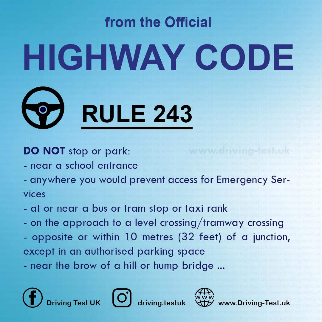 Waiting and parking rules UK London penalty points Highway Code Rule 243