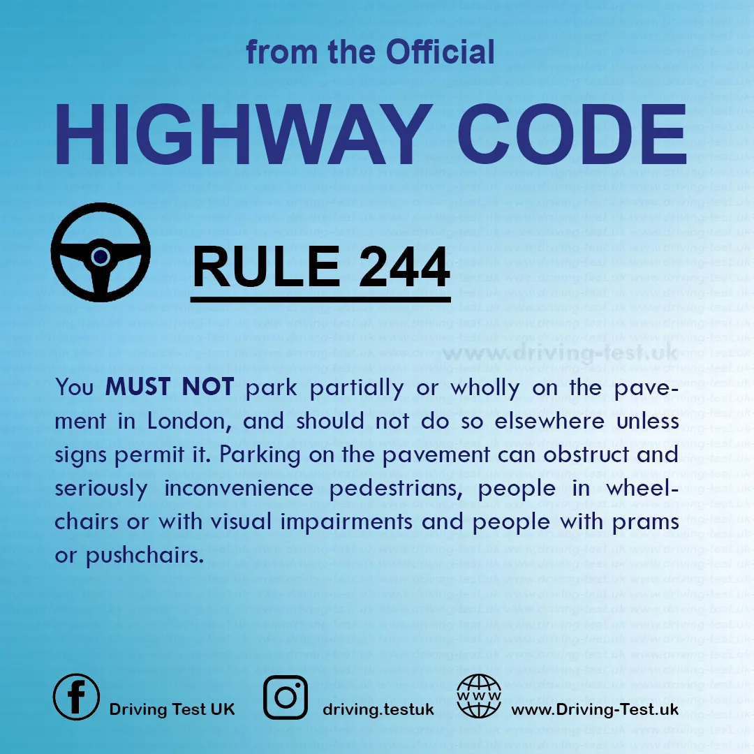 Waiting and parking rules UK London penalty points Highway Code Rule 244