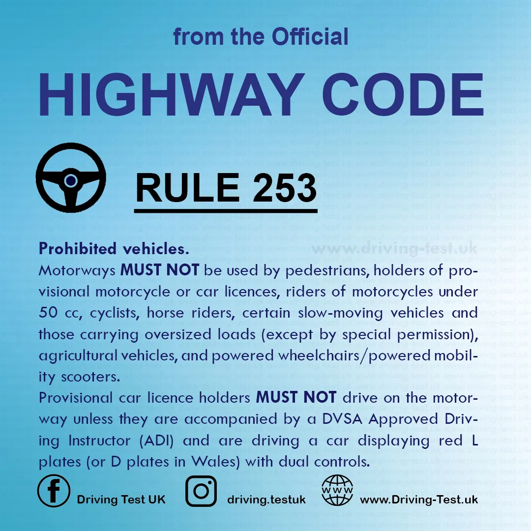 Road rules on Motorways UK Highway Code free Rule 253