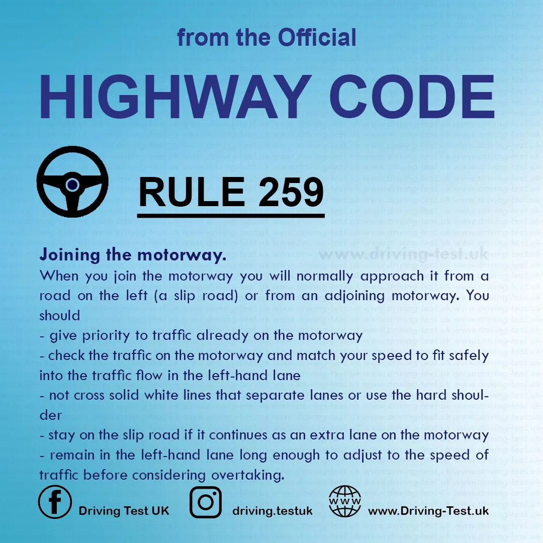 Road rules on Motorways UK Highway Code free Rule 259
