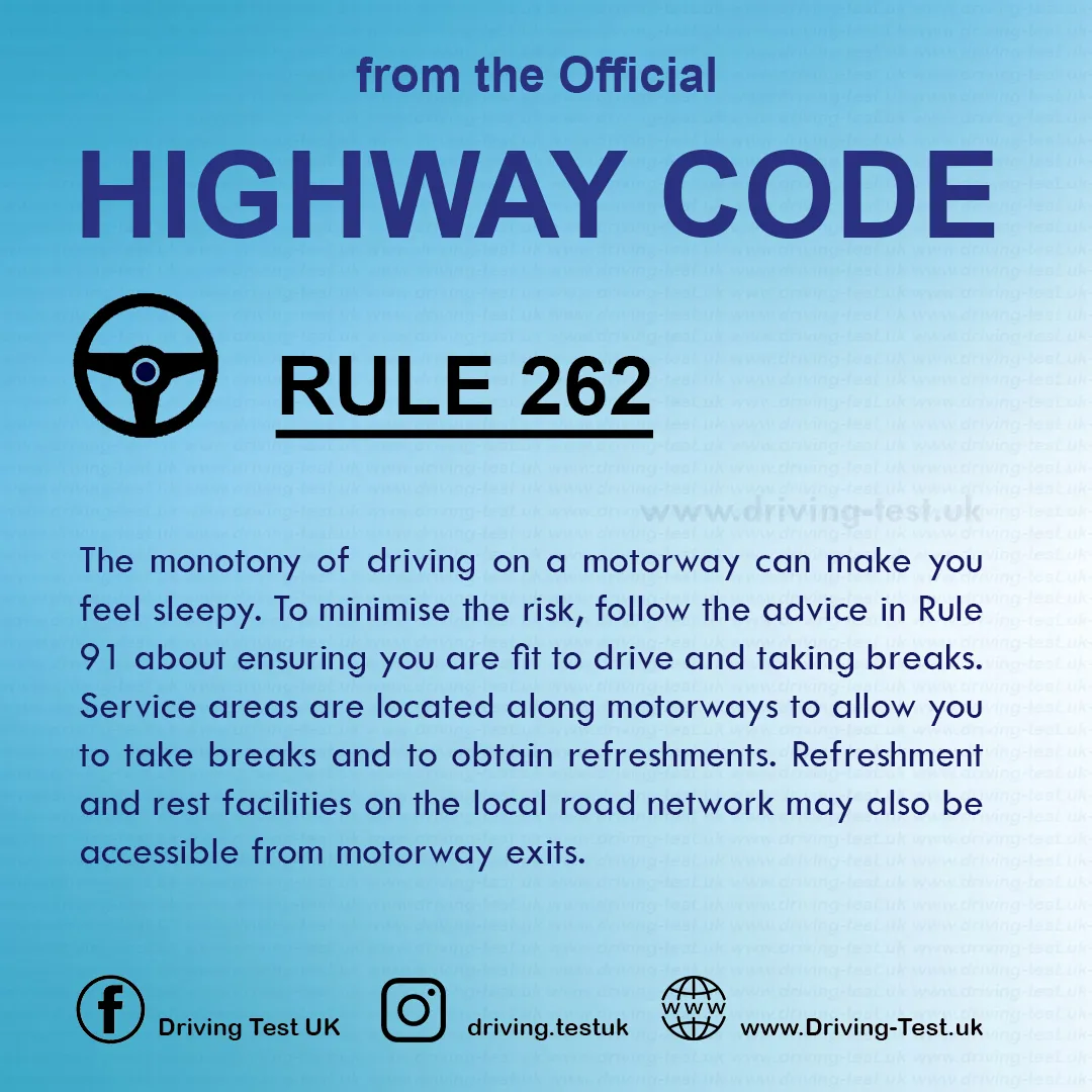 Road rules on Motorways UK Highway Code free Rule 262