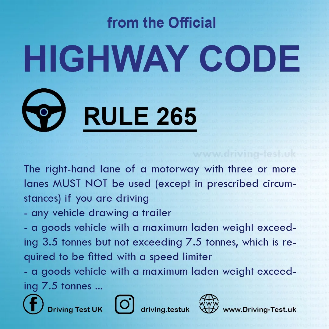 Road rules on Motorways UK Highway Code free Rule 265