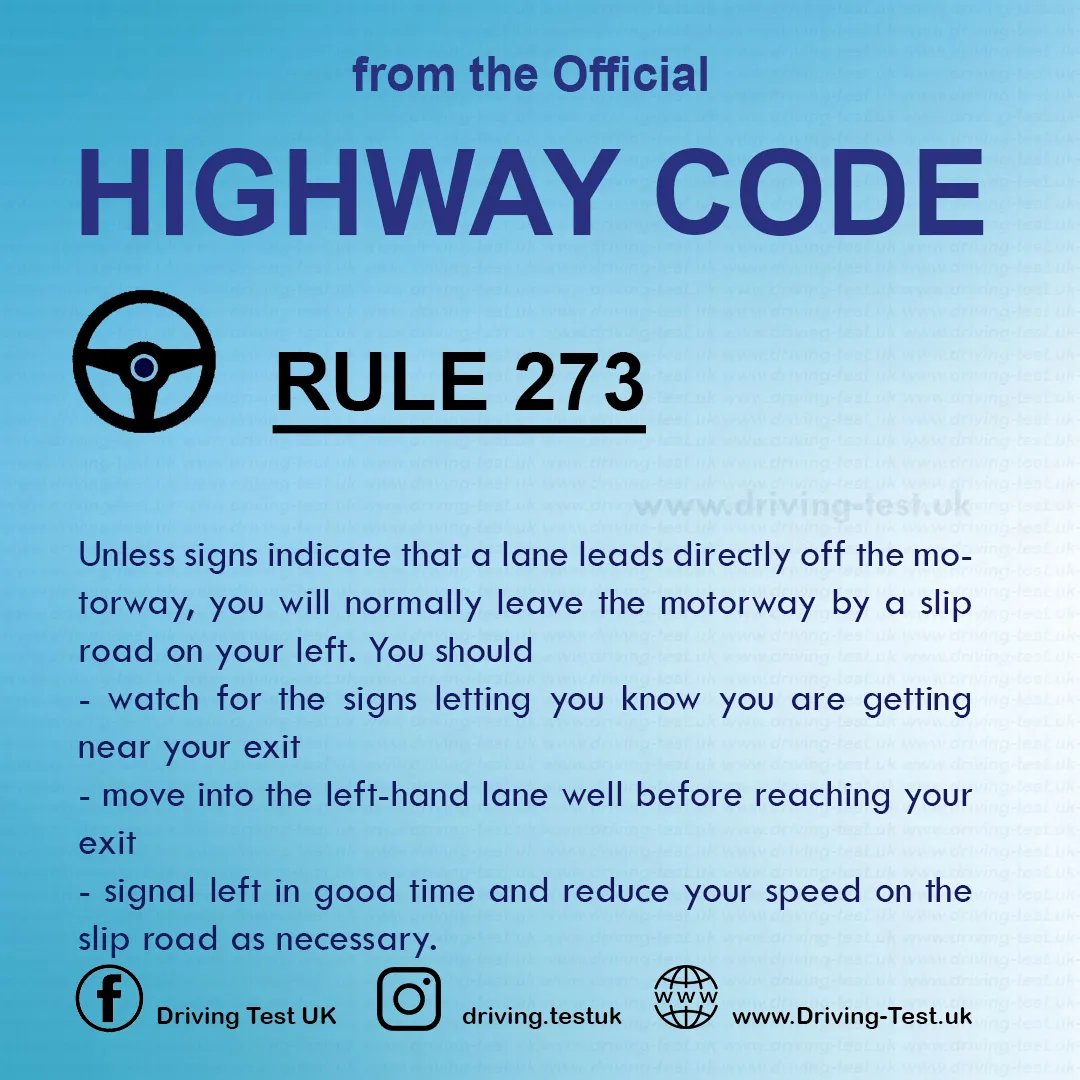 Road rules on Motorways UK Highway Code free Rule 273