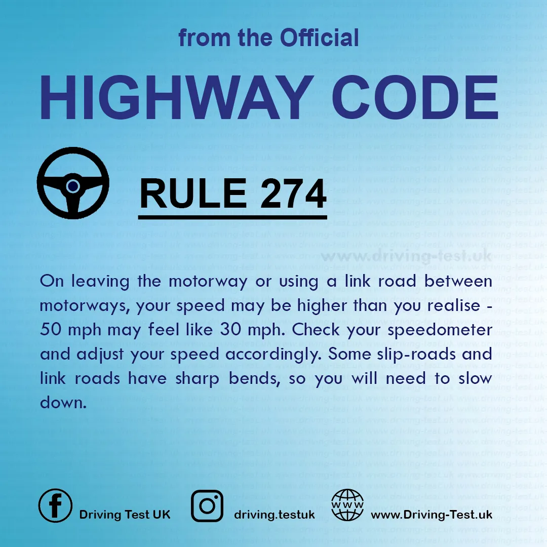 Road rules on Motorways UK Highway Code free Rule 274
