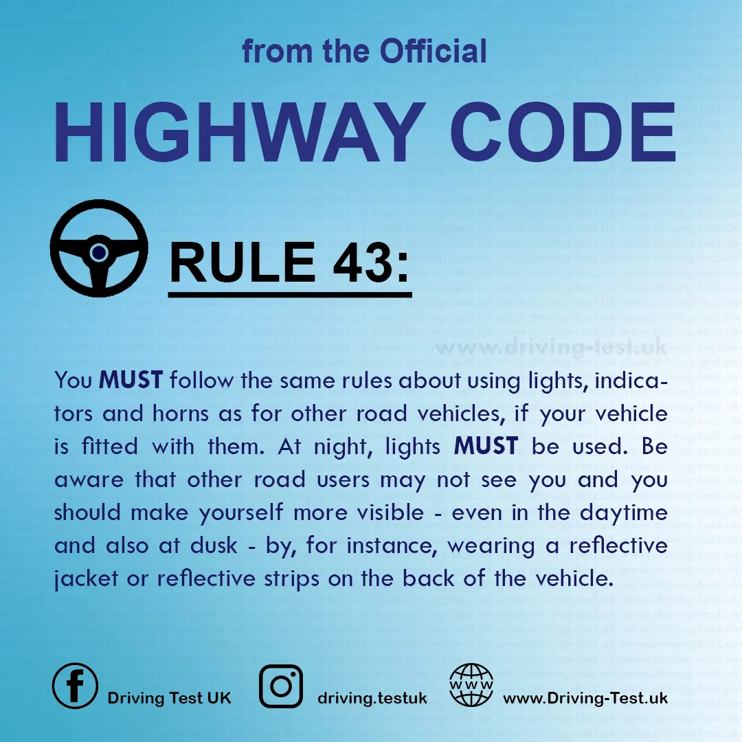 British Highway Code Rules for powered wheelchairs and mobility scooters Rule 43