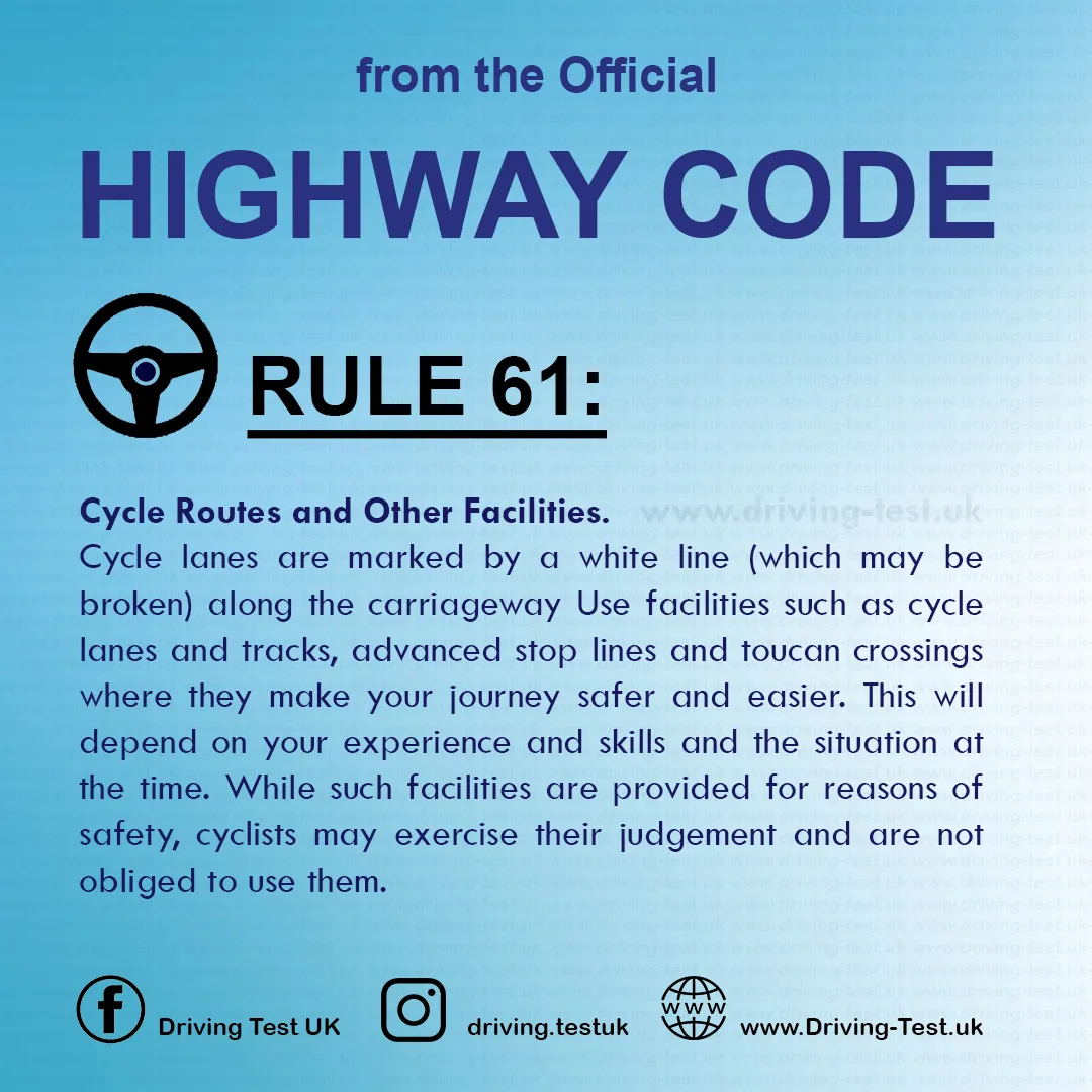 Rules for cyclists The Official British Highway Code free Rule 61