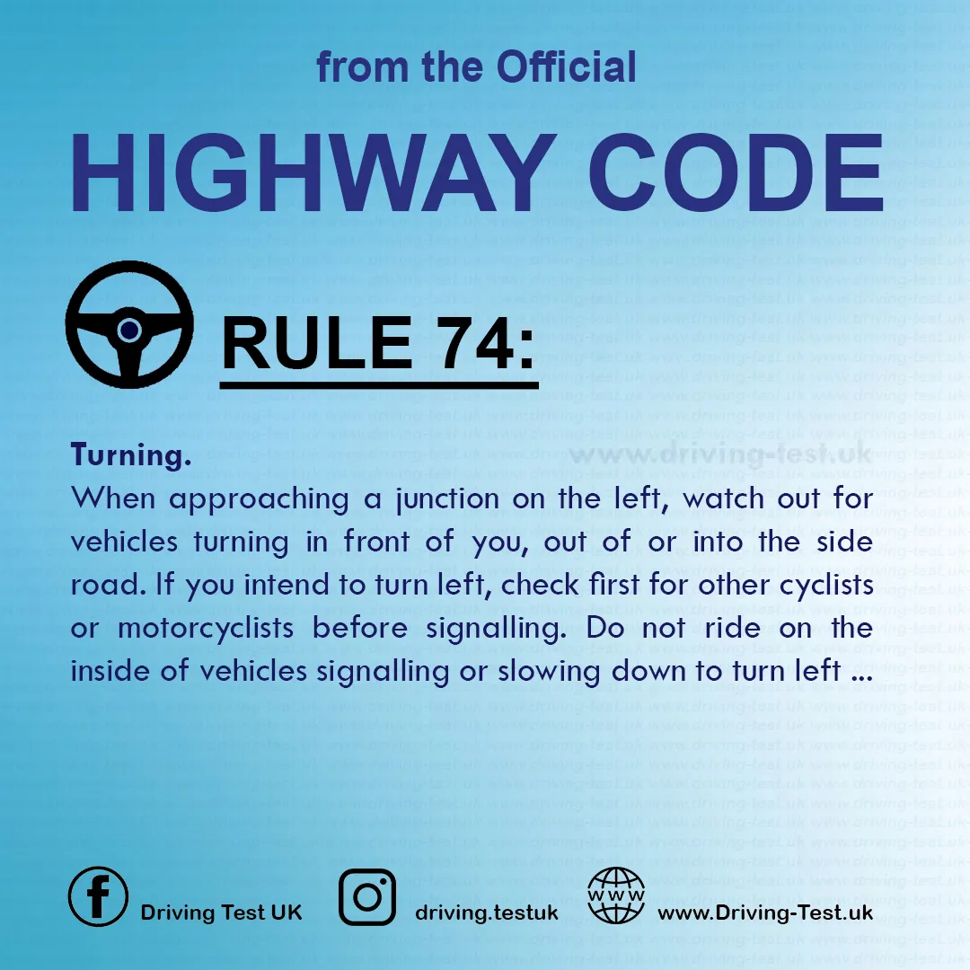 Rules for cyclists The Official British Highway Code free Rule 74