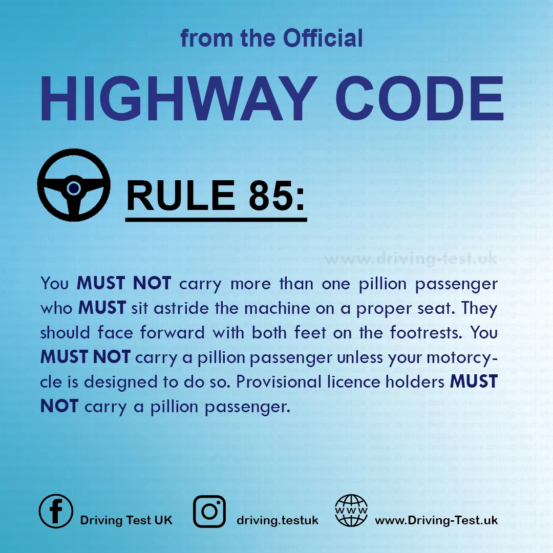 Motorcycles UK Rules CBT Course Highway Code Rule 85