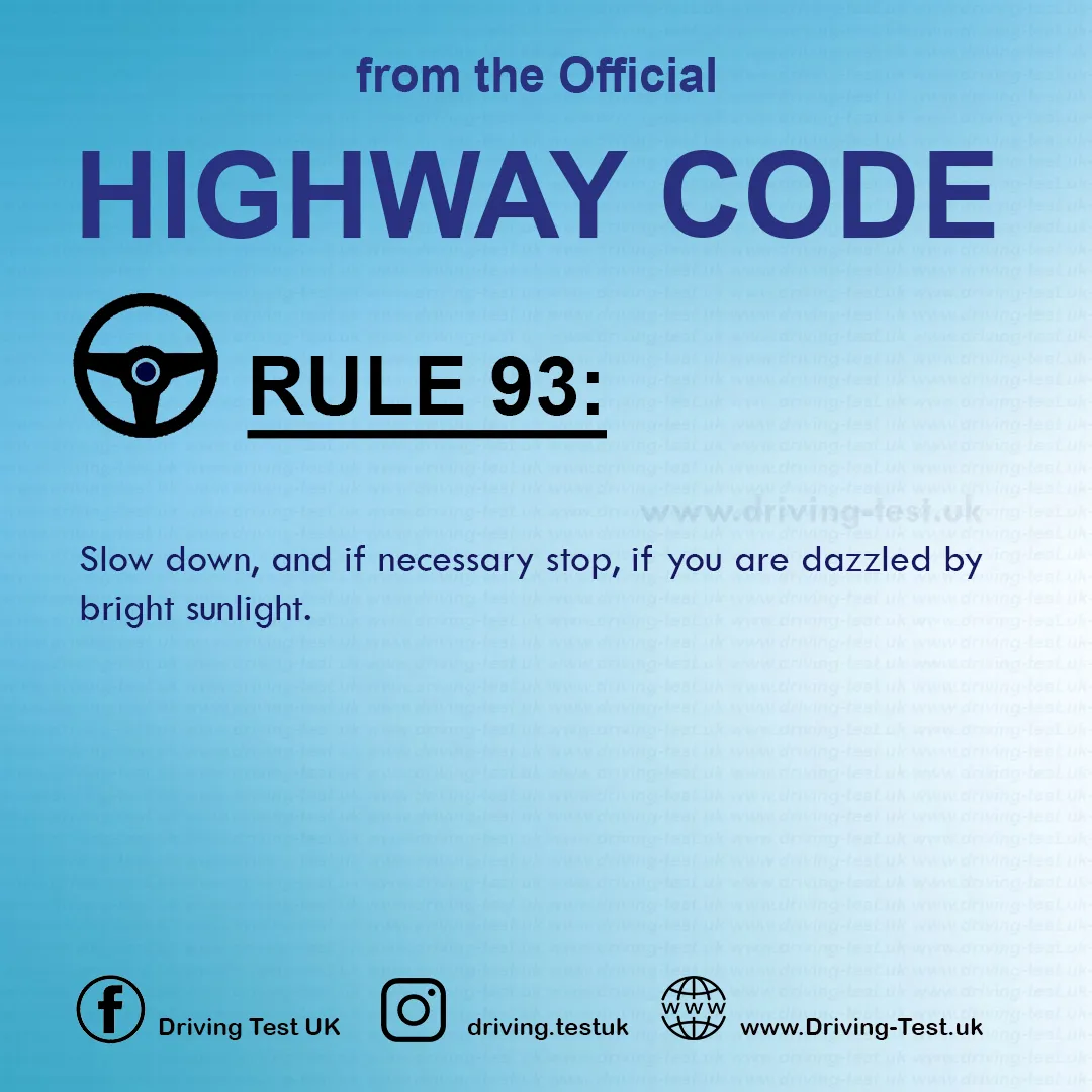 Practical Driving Theory Test UK Highway Code Rules for drivers and motorcyclists Rule 93