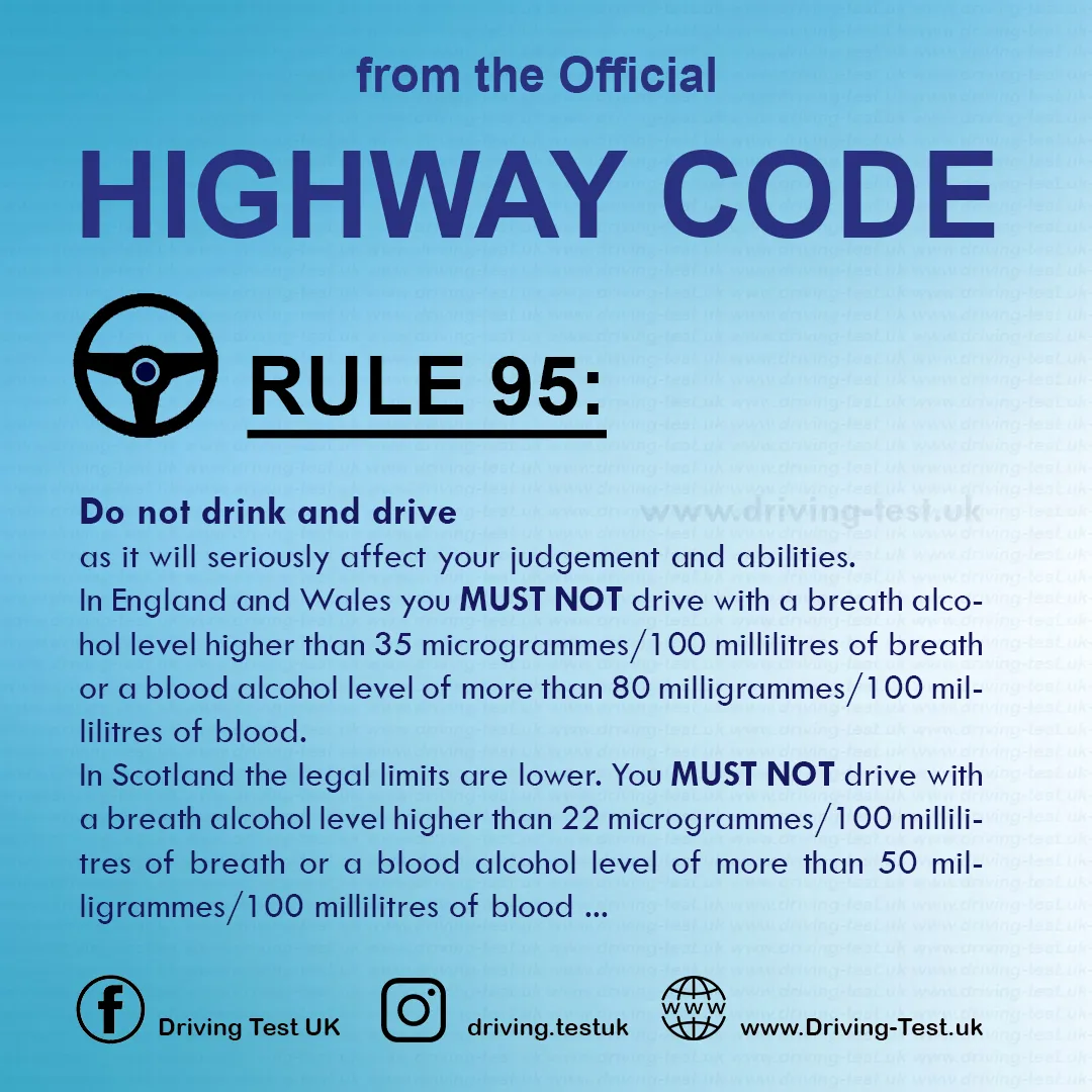 Practical Driving Theory Test UK Highway Code Rules for drivers and motorcyclists Rule 95