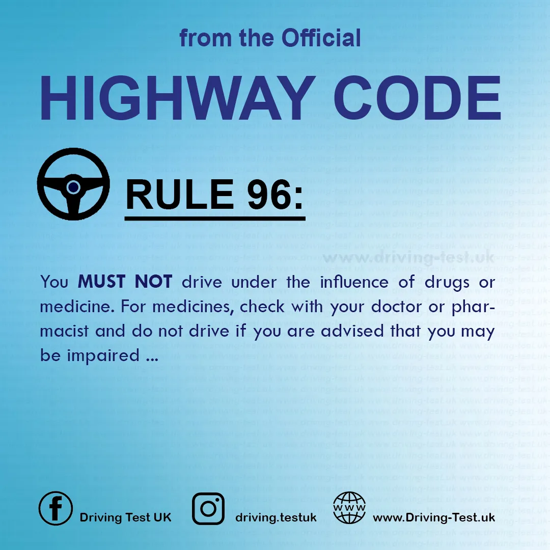 Practical Driving Theory Test UK Highway Code Rules for drivers and motorcyclists Rule 96