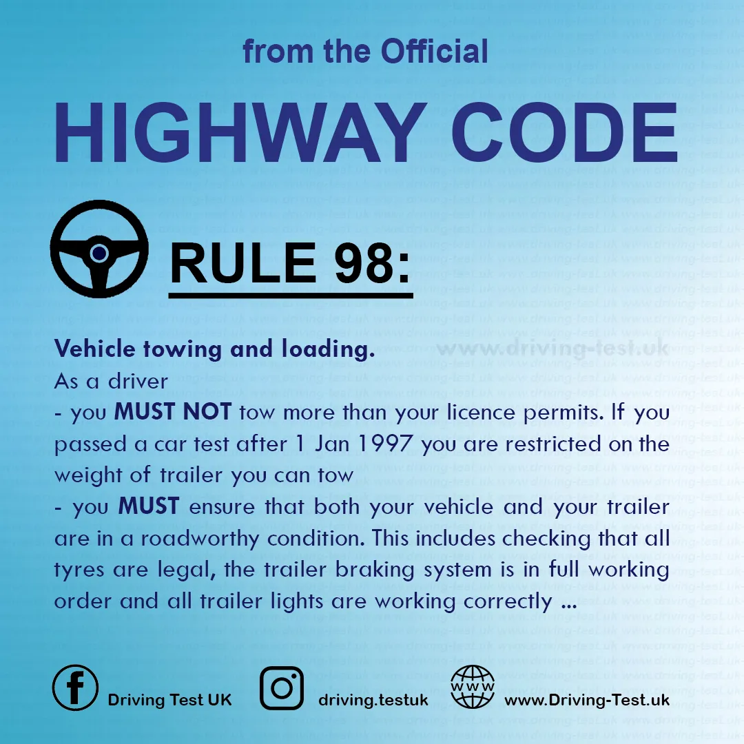 Practical Driving Theory Test UK Highway Code Rules for drivers and motorcyclists Rule 98